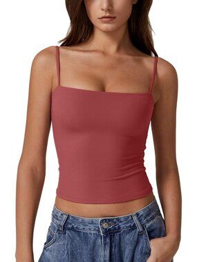 〽️Women's Merlot Sleeveless Tank Top Square Neck Double Lined Stretch Fit